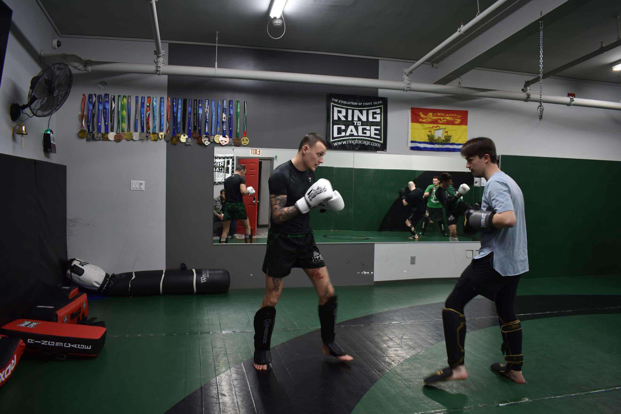 King Combat Sports students with boxing gloves on the mat